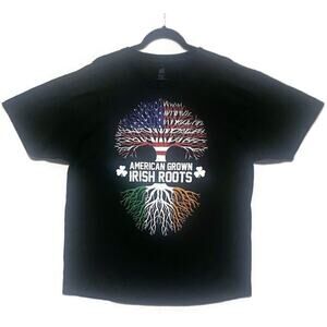 American Grown Irish Roots T-Shirt Hanes XL ComfortSoft Black Short Sleeve
